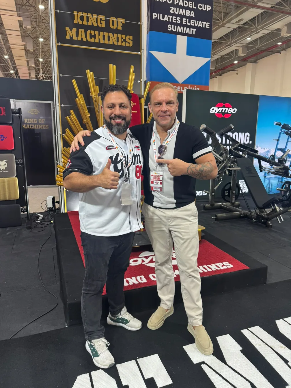Jan Fedurco, Founder of Our Business Club, and Shervin Zarrini, Executive Sales Director International at gym80, at the gym80 exhibition stand