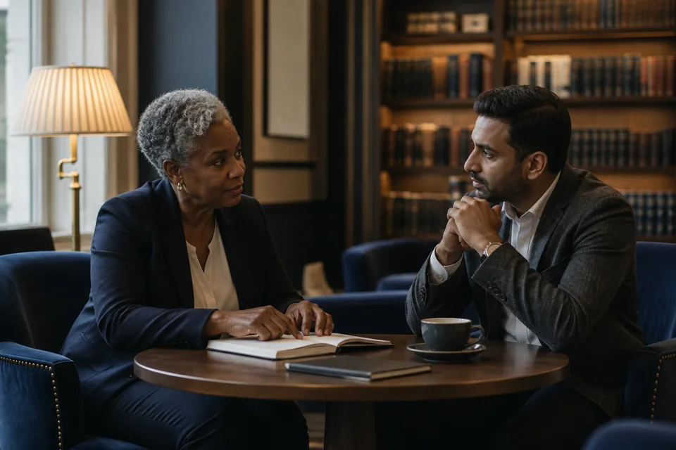 An experienced business leader mentoring a founder